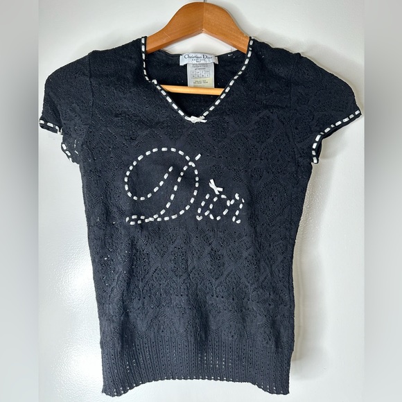 SOLD Christian Dior Black and White knitted top - Picture 1 of 8